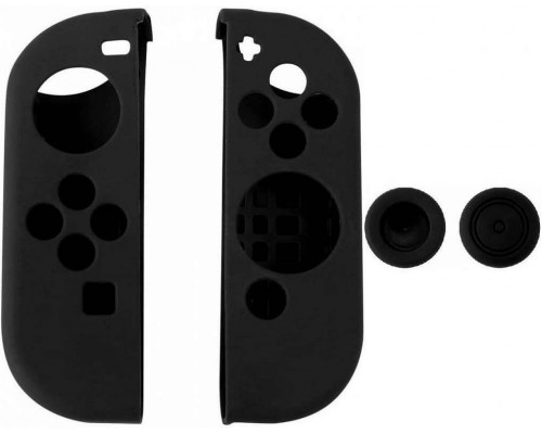 Для Nintendo Switch: Силиконовые чехлы GameWill + накладки на стики для 2-х контроллеров Joy-Con (чёрные)