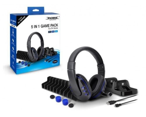 Для PS4 (б/у): Набор аксессуаров DOBE Game pack 5в1 для PS4 Slim/Pro *diskont (б/у)