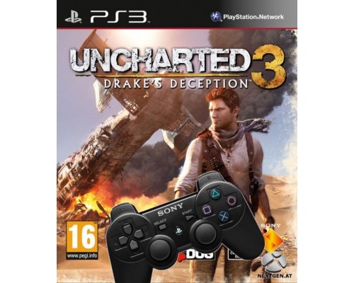 Игра PS3 (б/у): Uncharted: 3 Drake's Deception (Иллюзии Дрейка) Русская версия + Контроллер Dualshock 3 Wireless Black (Чёрный)  *diskont (б/у)